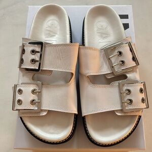 Ganni Egret Buckle Platform Sandal White